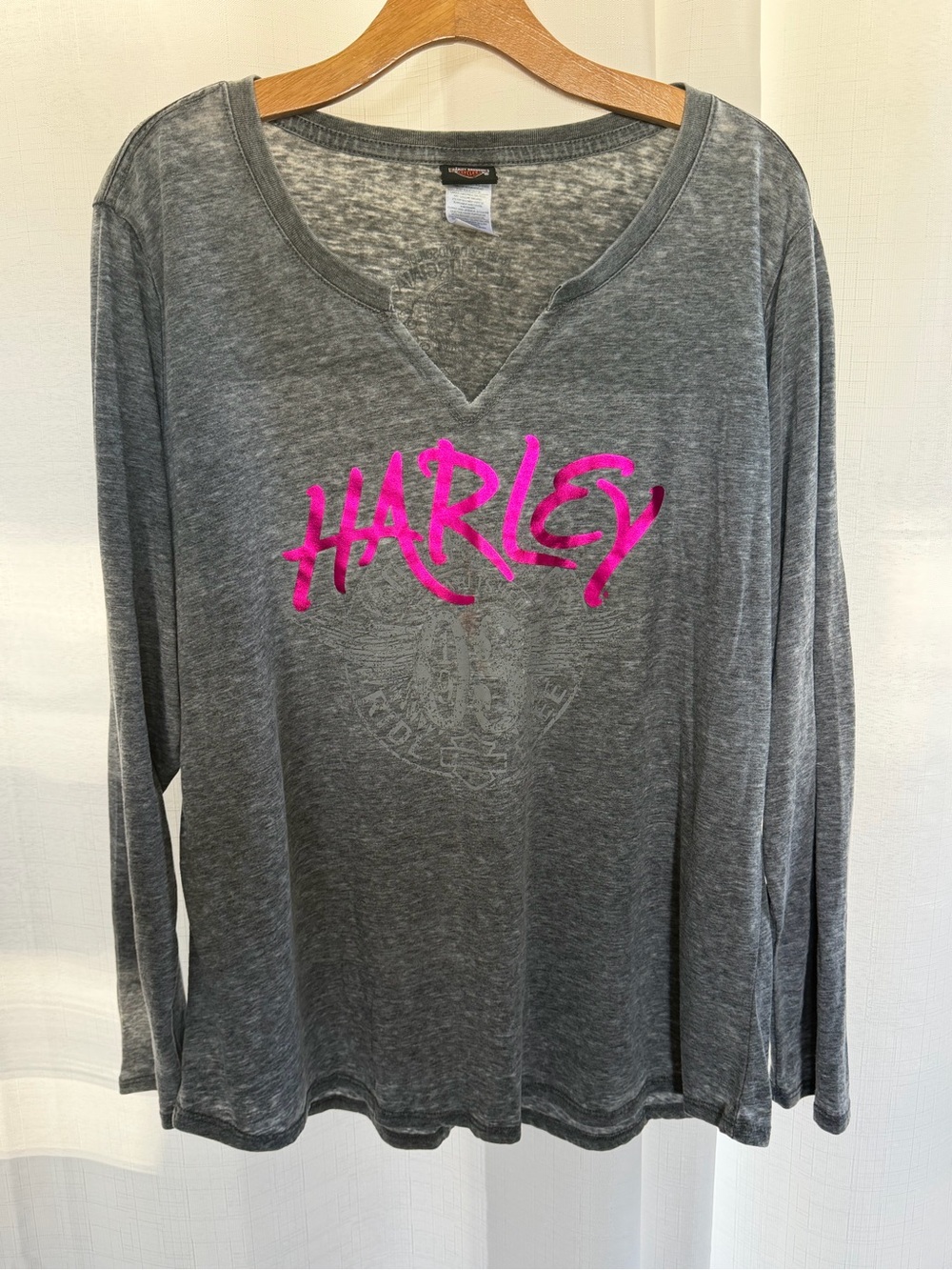 Harley-Davidson West Virginia Gray Pink Long Sleeve Top Size 2X Thin Graphic Tee